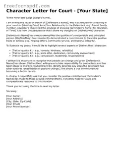 Character Letter for Court Document