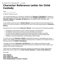 Character Reference Letter for Child Custody Document