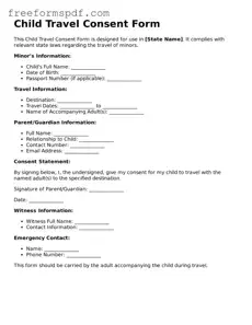 Child Travel Consent Form Document