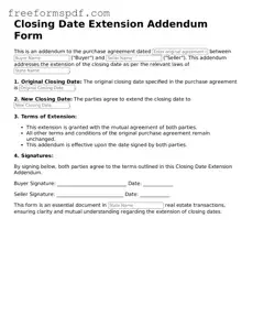 Closing Date Extension Addendum Form Document