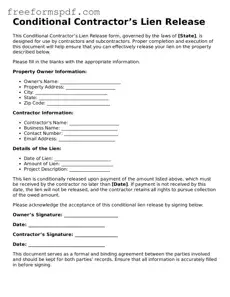 Conditional Contractor’s Lien Release Document