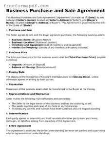 Business Purchase and Sale Agreement Document