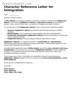 Character Reference Letter for Immigration Document