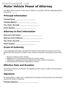 Motor Vehicle Power of Attorney Document
