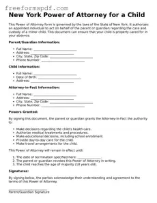 Attorney-Verified Power of Attorney for a Child Document for New York State
