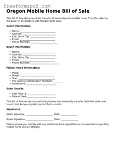 Attorney-Verified Mobile Home Bill of Sale Document for Oregon State