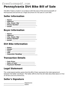 Attorney-Verified Dirt Bike Bill of Sale Document for Pennsylvania State