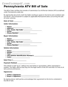 Attorney-Verified ATV Bill of Sale Document for Pennsylvania State