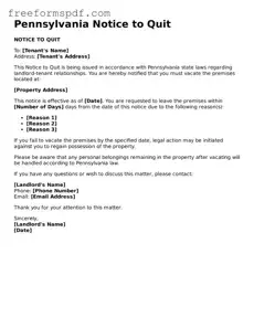 Attorney-Verified Notice to Quit Document for Pennsylvania State