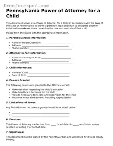 Attorney-Verified Power of Attorney for a Child Document for Pennsylvania State