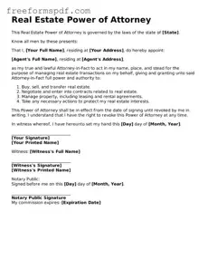 Real Estate Power of Attorney Document
