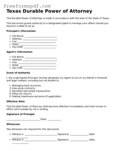 Attorney-Verified Durable Power of Attorney Document for Texas State
