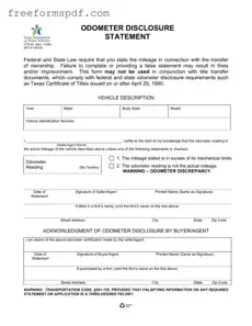 Fill in a Valid Texas Odometer Statement Template