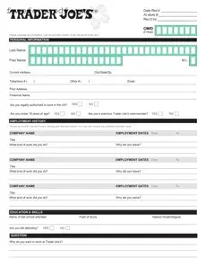 Fill in a Valid Trader Joe's application Template