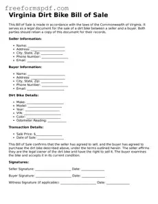 Attorney-Verified Dirt Bike Bill of Sale Document for Virginia State