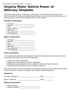 Attorney-Verified Motor Vehicle Power of Attorney Document for Virginia State