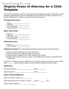Attorney-Verified Power of Attorney for a Child Document for Virginia State