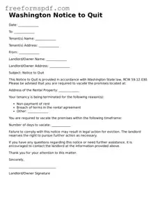 Attorney-Verified Notice to Quit Document for Washington State