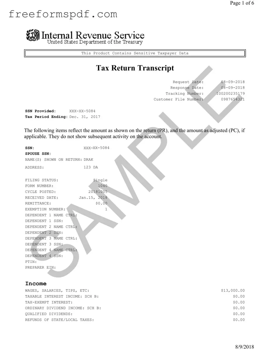 Fill in a Valid Sample Tax Return Transcript Template