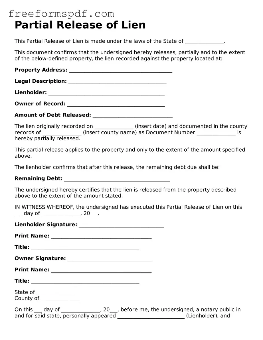 Partial Release of Lien Document