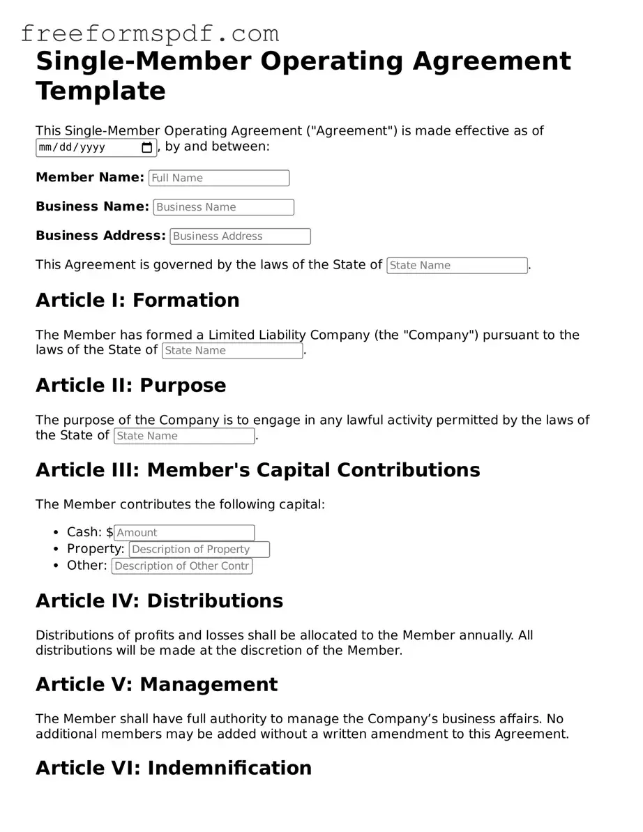 Single-Member Operating Agreement Document