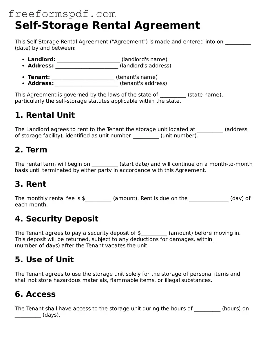 Self-Storage Rental Agreement Document