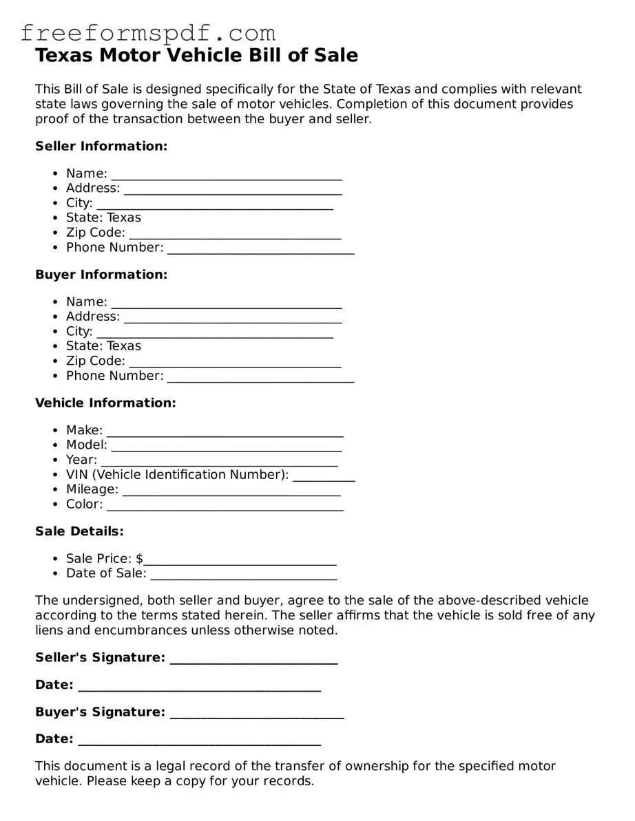 Attorney-Verified Motor Vehicle Bill of Sale Document for Texas State