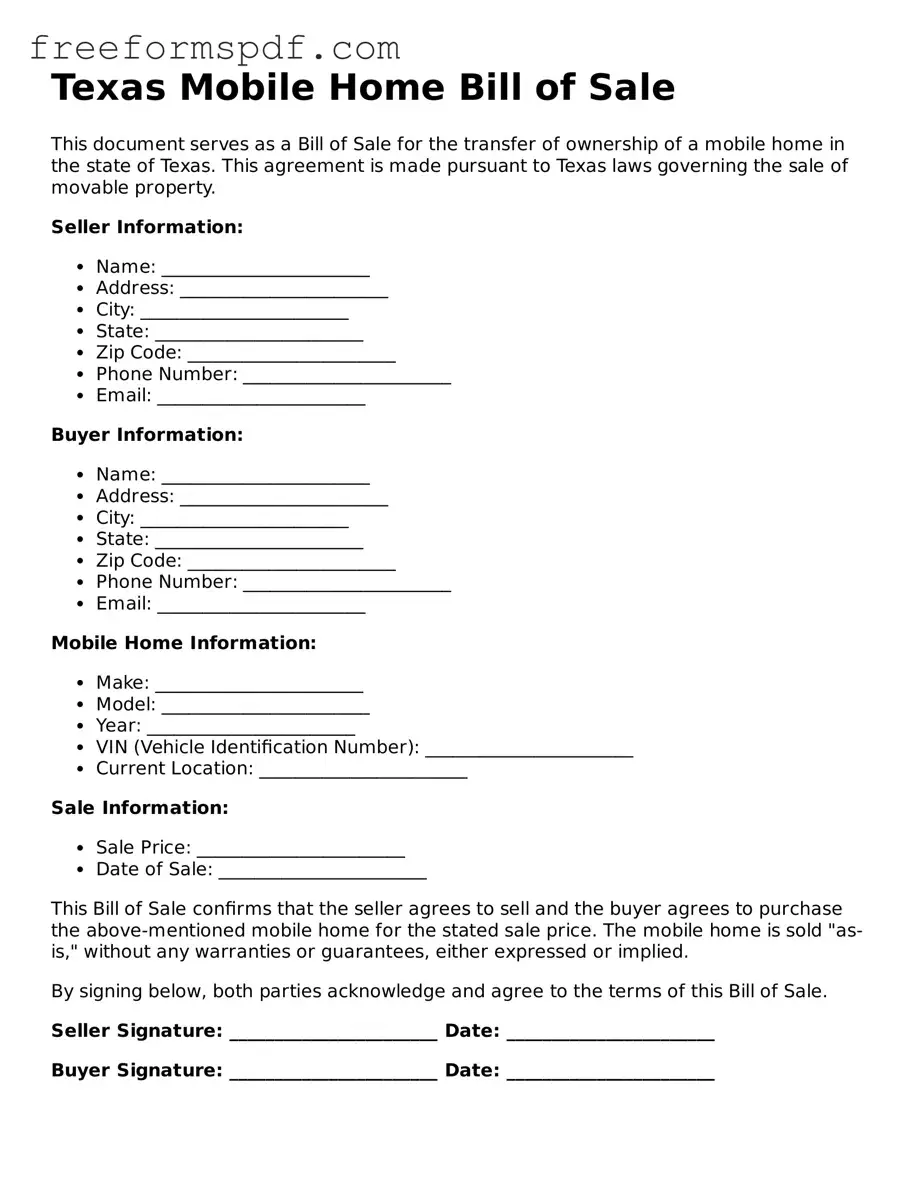 Attorney-Verified Mobile Home Bill of Sale Document for Texas State