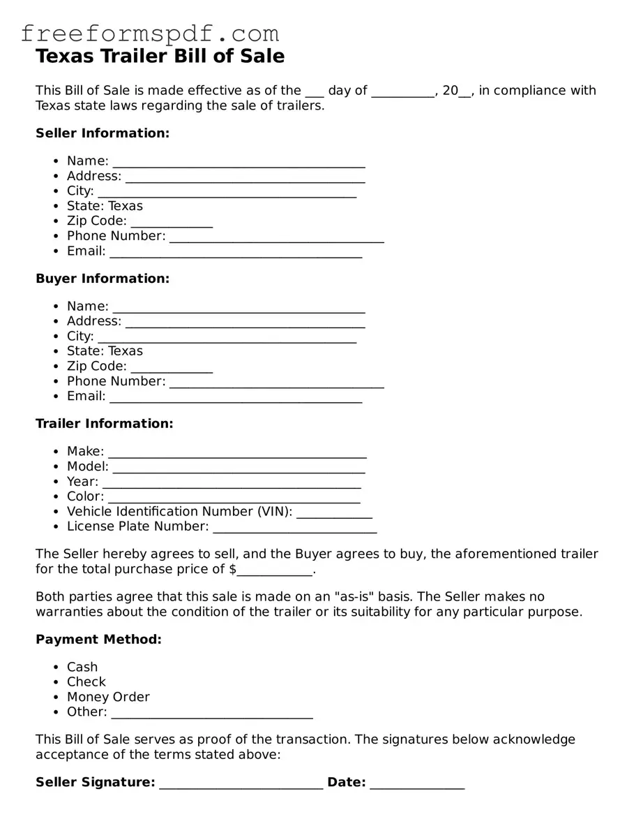 Attorney-Verified Trailer Bill of Sale Document for Texas State