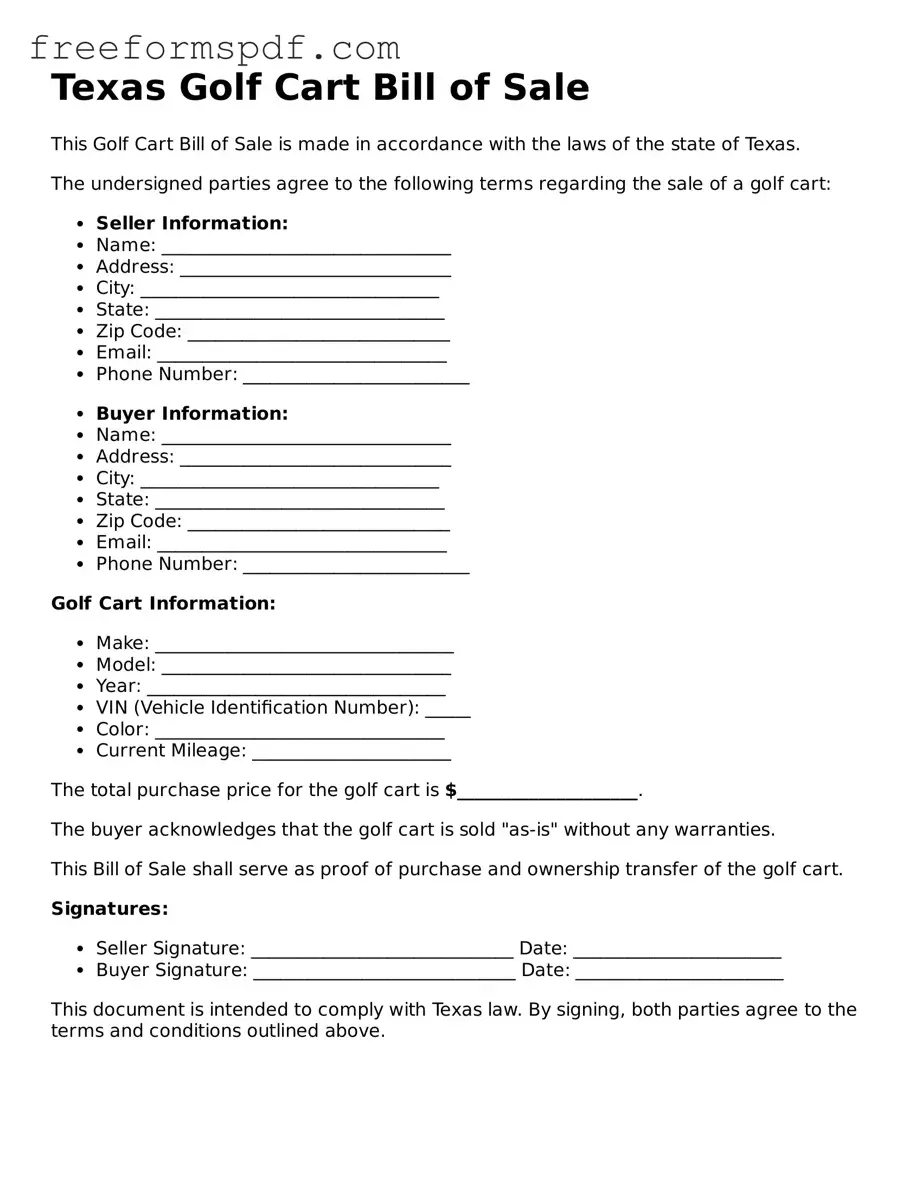Attorney-Verified Golf Cart Bill of Sale Document for Texas State