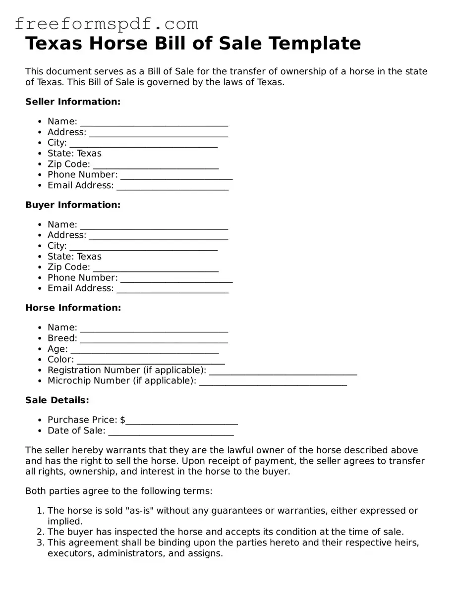Attorney-Verified Horse Bill of Sale Document for Texas State