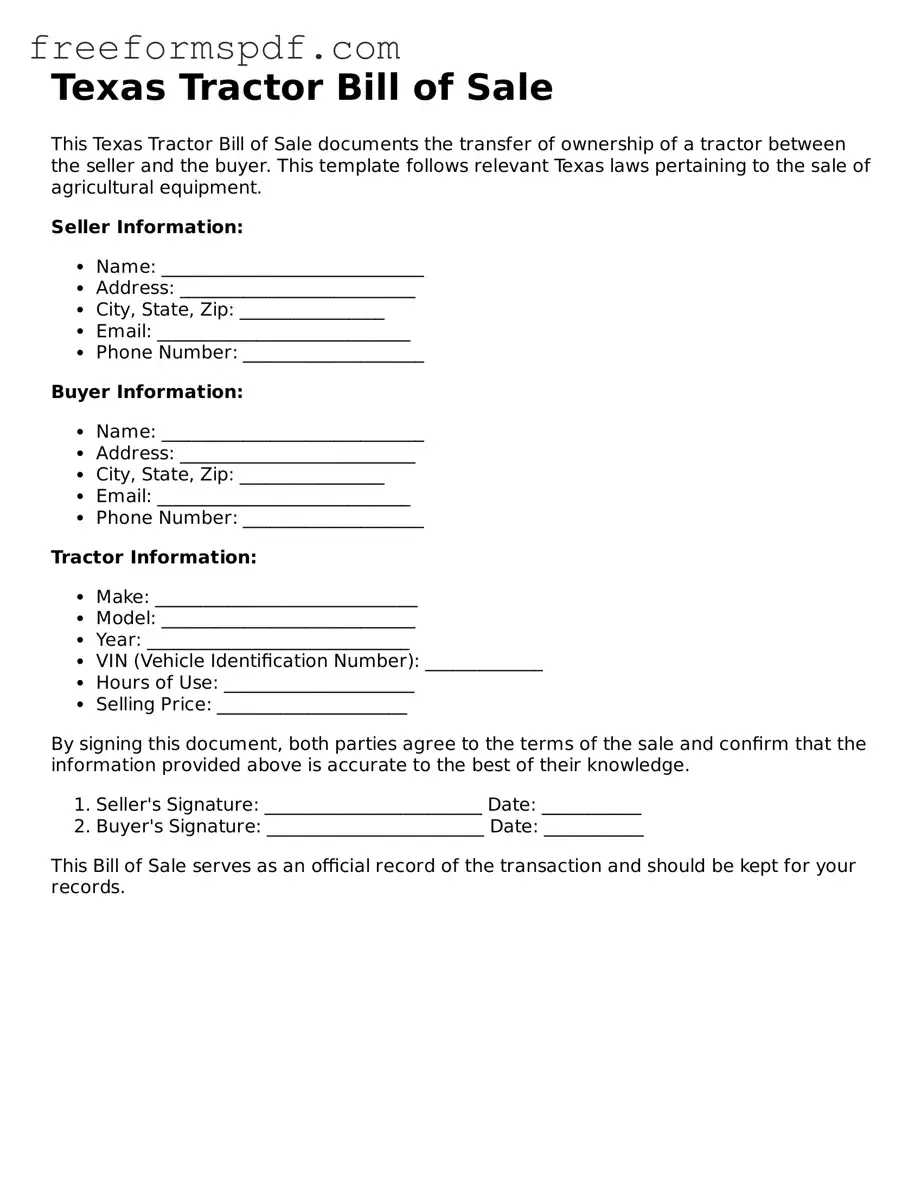 Attorney-Verified Tractor Bill of Sale Document for Texas State