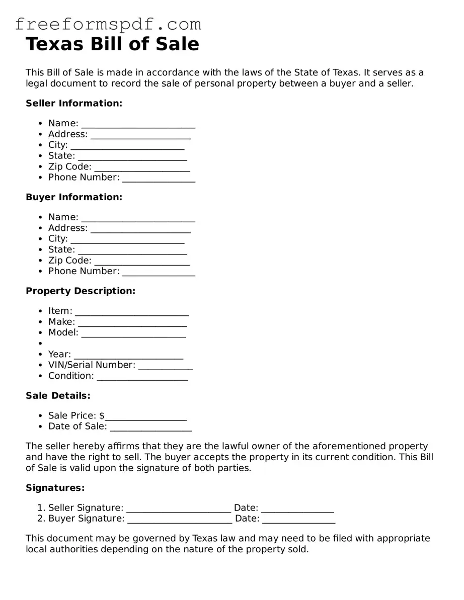 Attorney-Verified Bill of Sale Document for Texas State