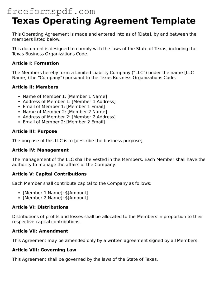 Attorney-Verified Operating Agreement Document for Texas State