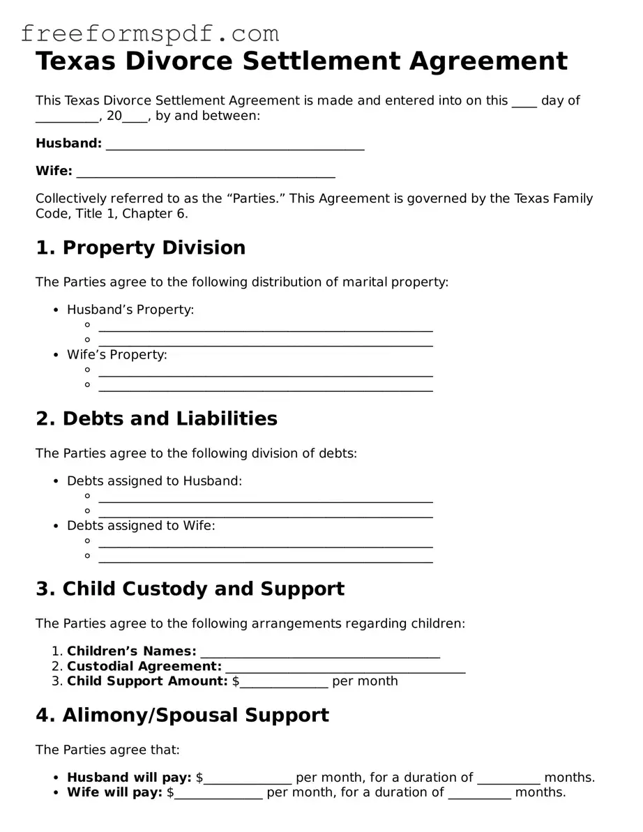 Attorney-Verified Divorce Settlement Agreement Document for Texas State