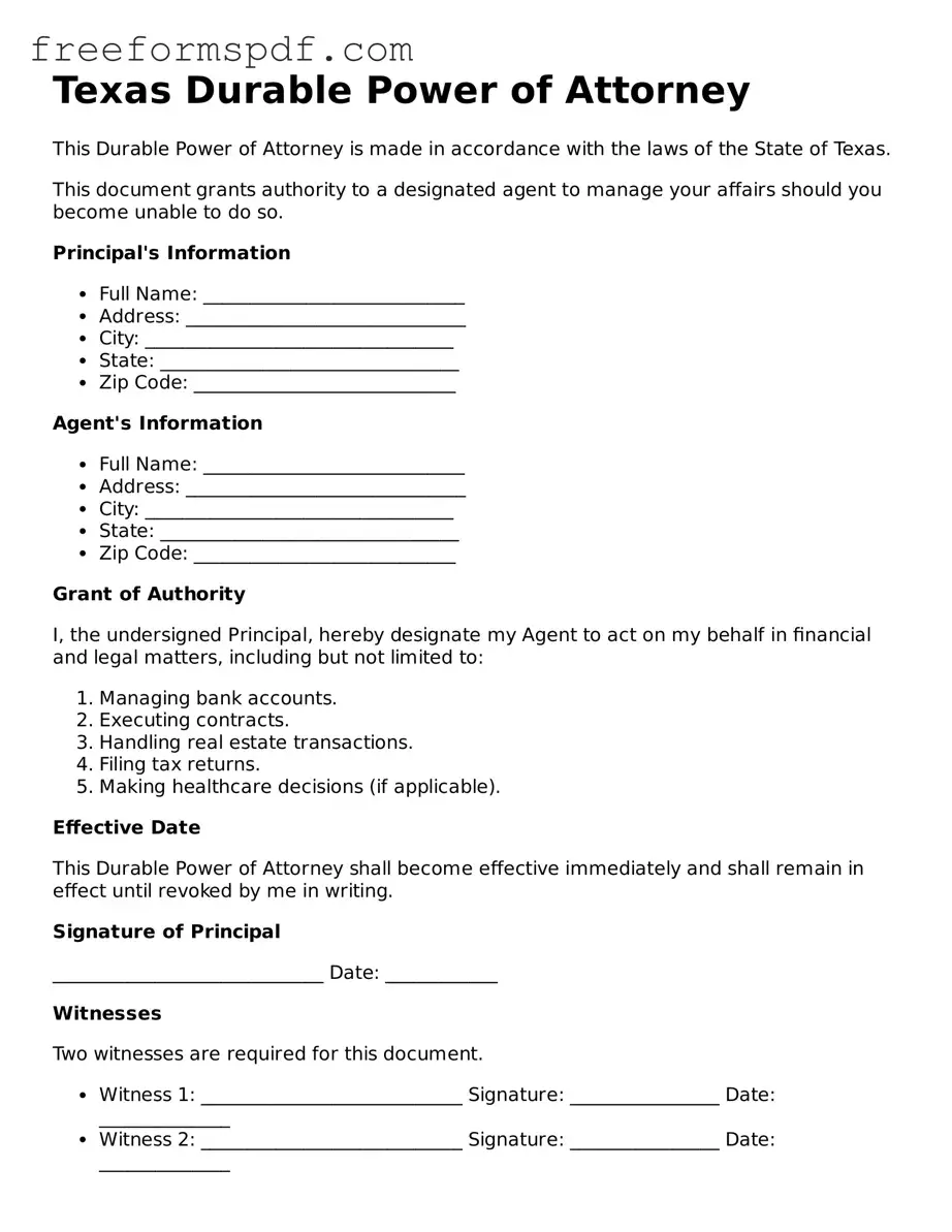 Attorney-Verified Durable Power of Attorney Document for Texas State