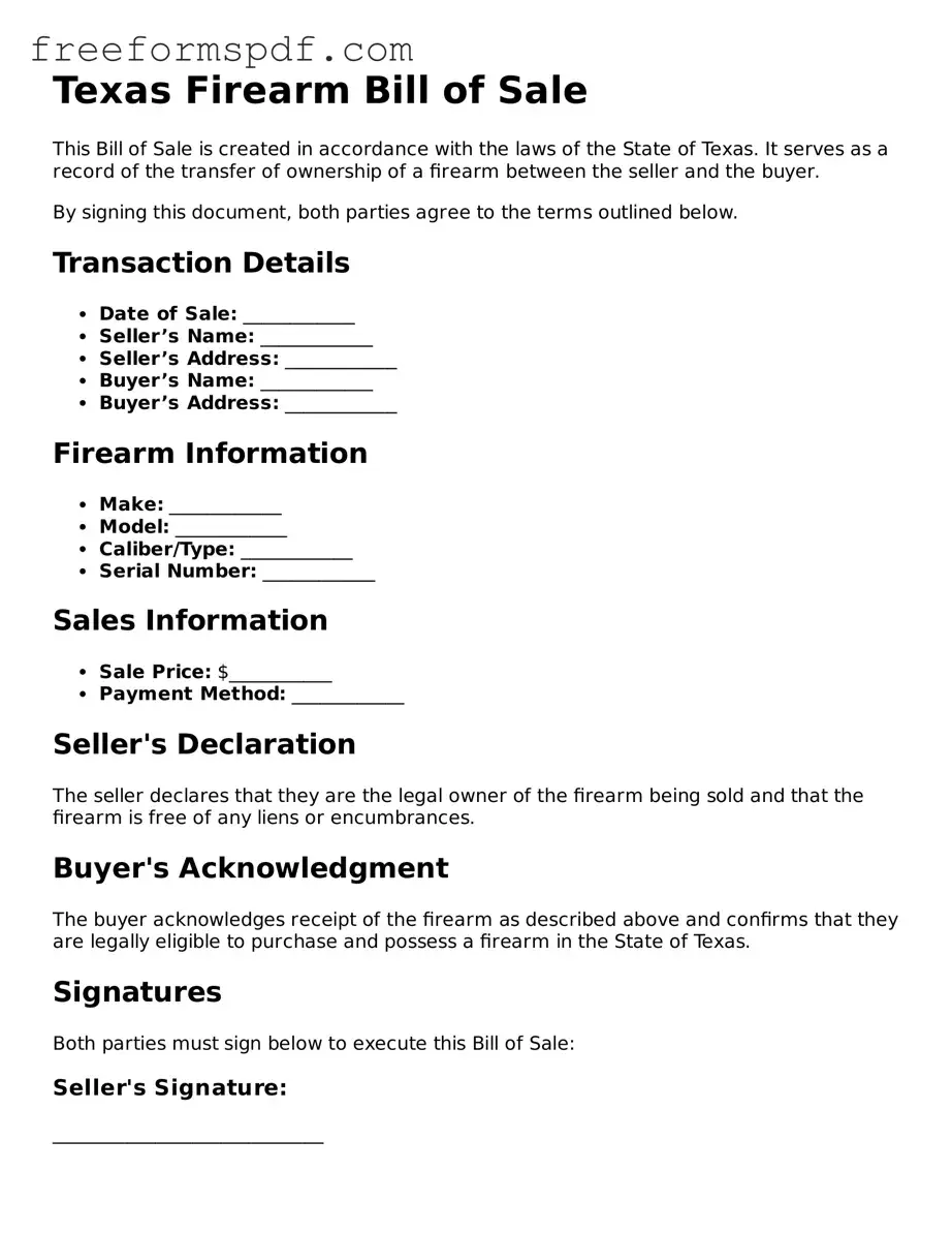 Attorney-Verified Firearm Bill of Sale Document for Texas State
