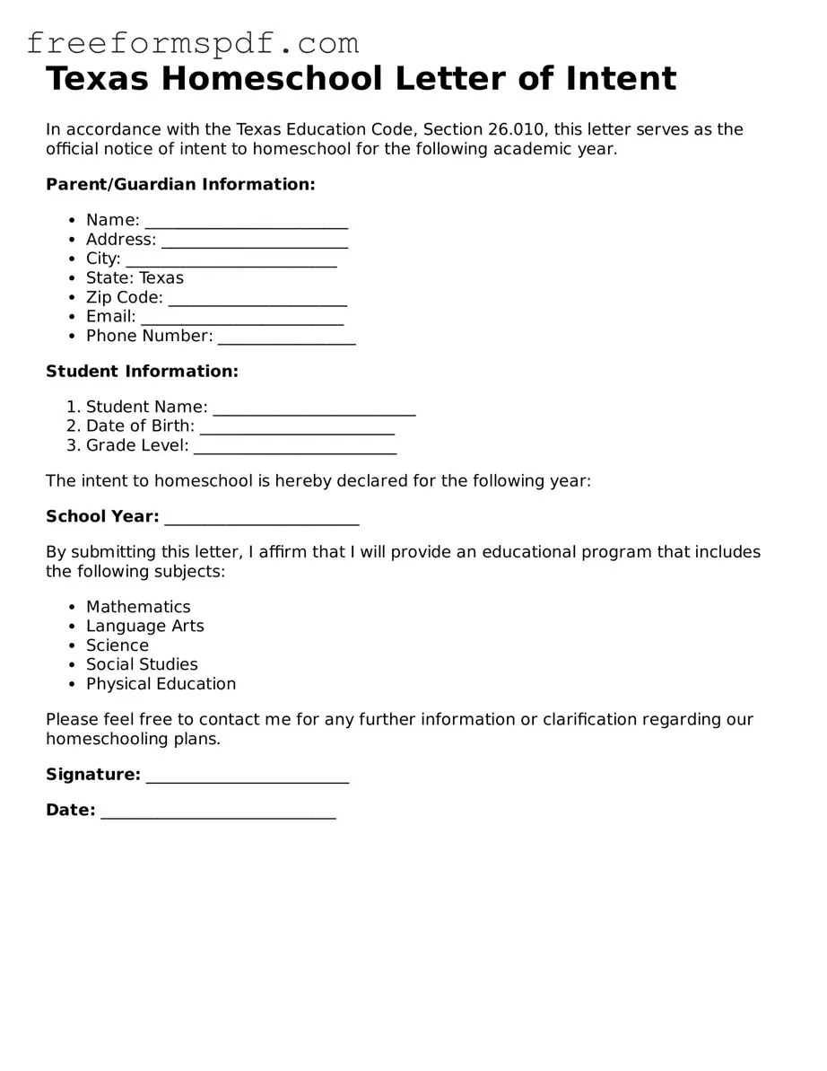 Attorney-Verified Homeschool Letter of Intent Document for Texas State