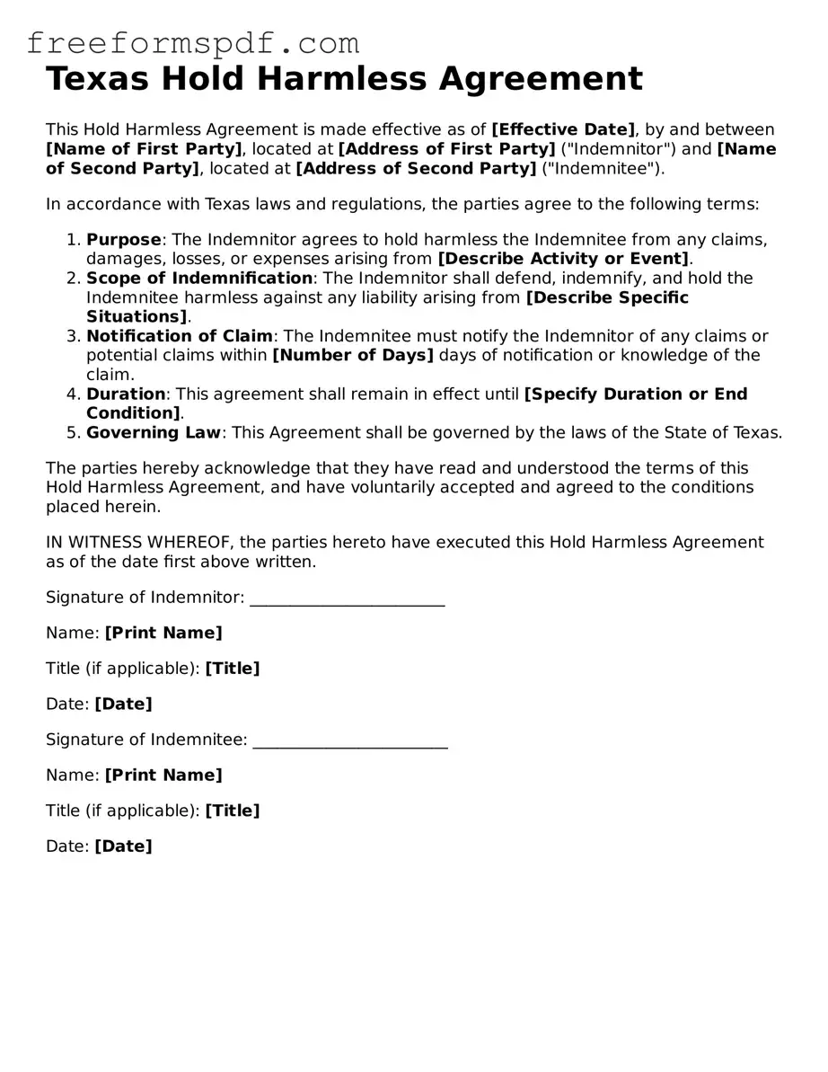 Attorney-Verified Hold Harmless Agreement Document for Texas State