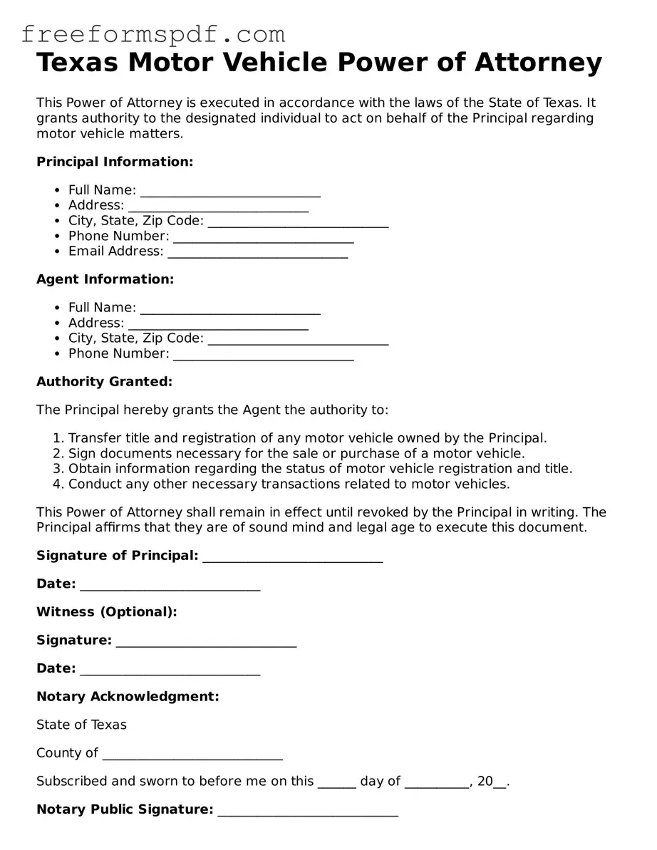Attorney-Verified Motor Vehicle Power of Attorney Document for Texas State