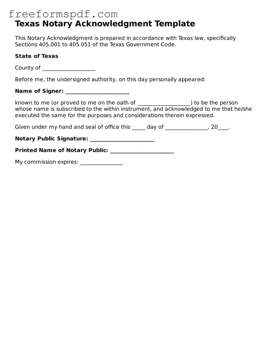 Attorney-Verified Notary Acknowledgement Document for Texas State