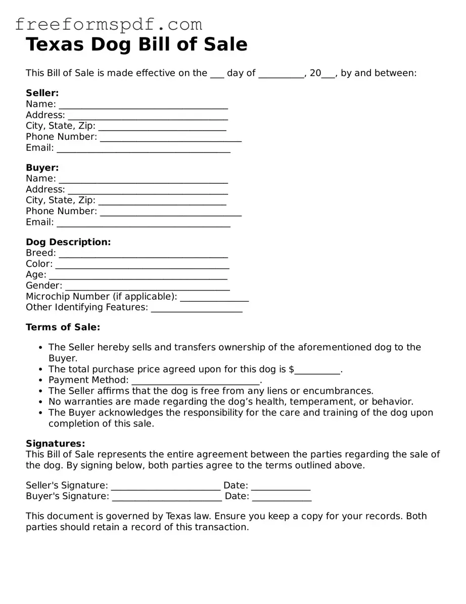 Attorney-Verified Dog Bill of Sale Document for Texas State