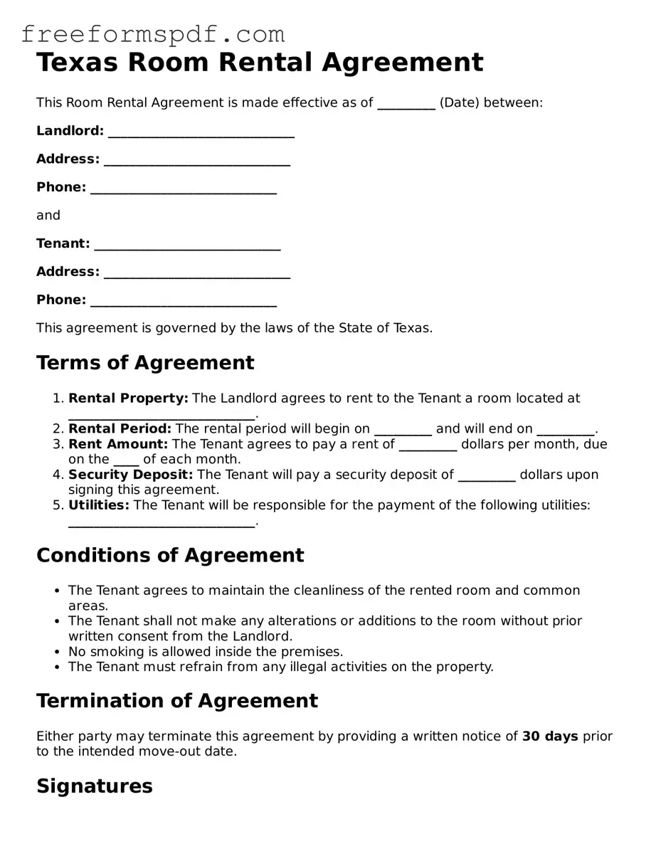 Attorney-Verified Room Rental Agreement Document for Texas State
