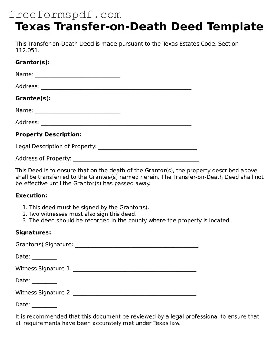 Attorney-Verified Transfer-on-Death Deed Document for Texas State