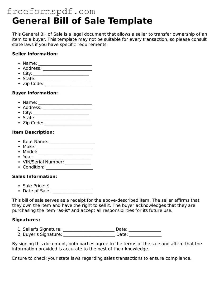 General Bill of Sale Document