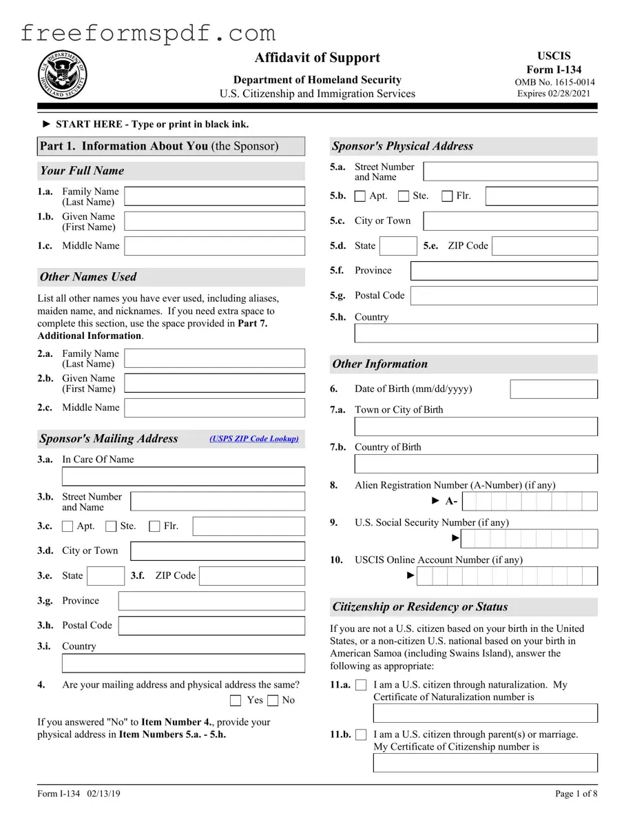 Fill in a Valid USCIS I-134 Template