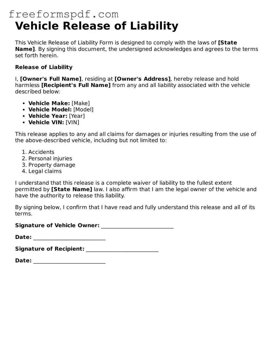 Vehicle Release of Liability Document
