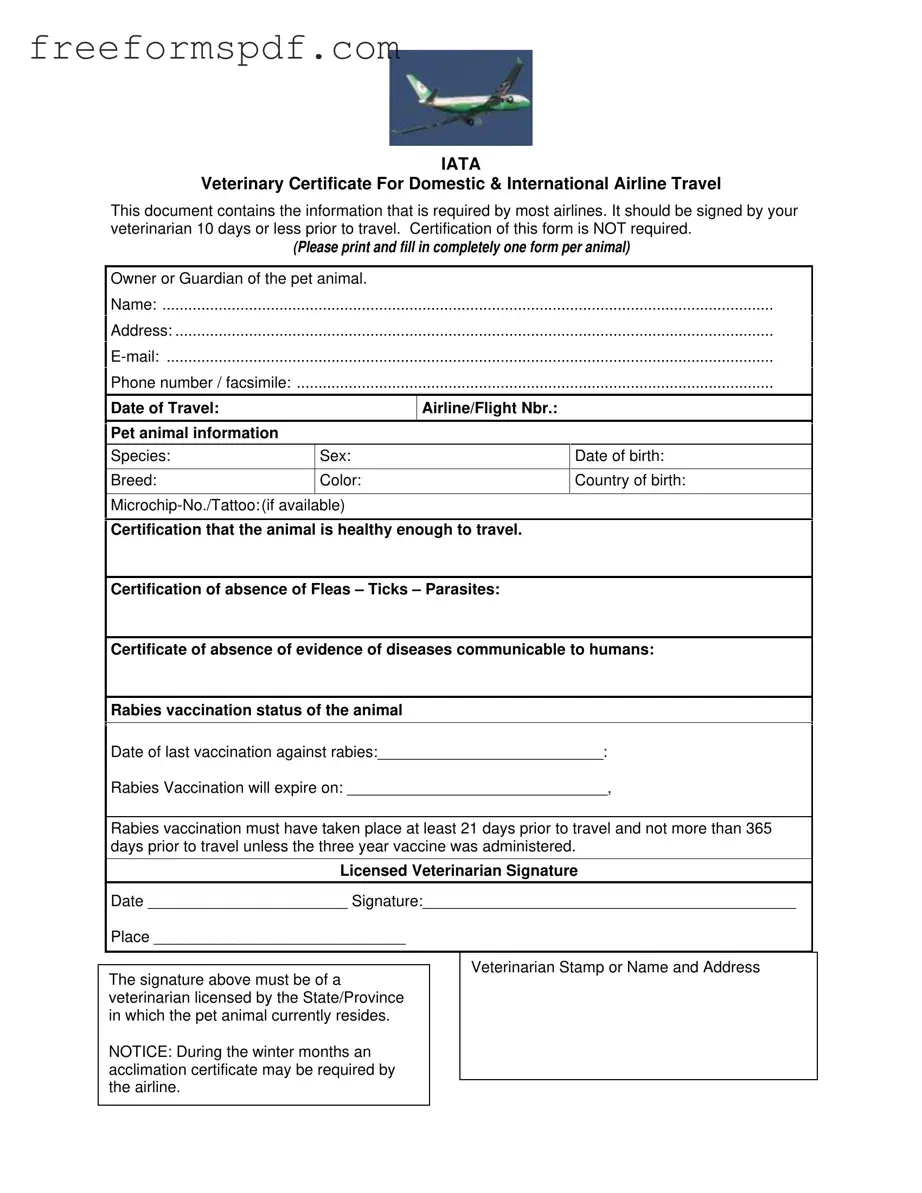 Fill in a Valid Veterinary Certificate Travel Template