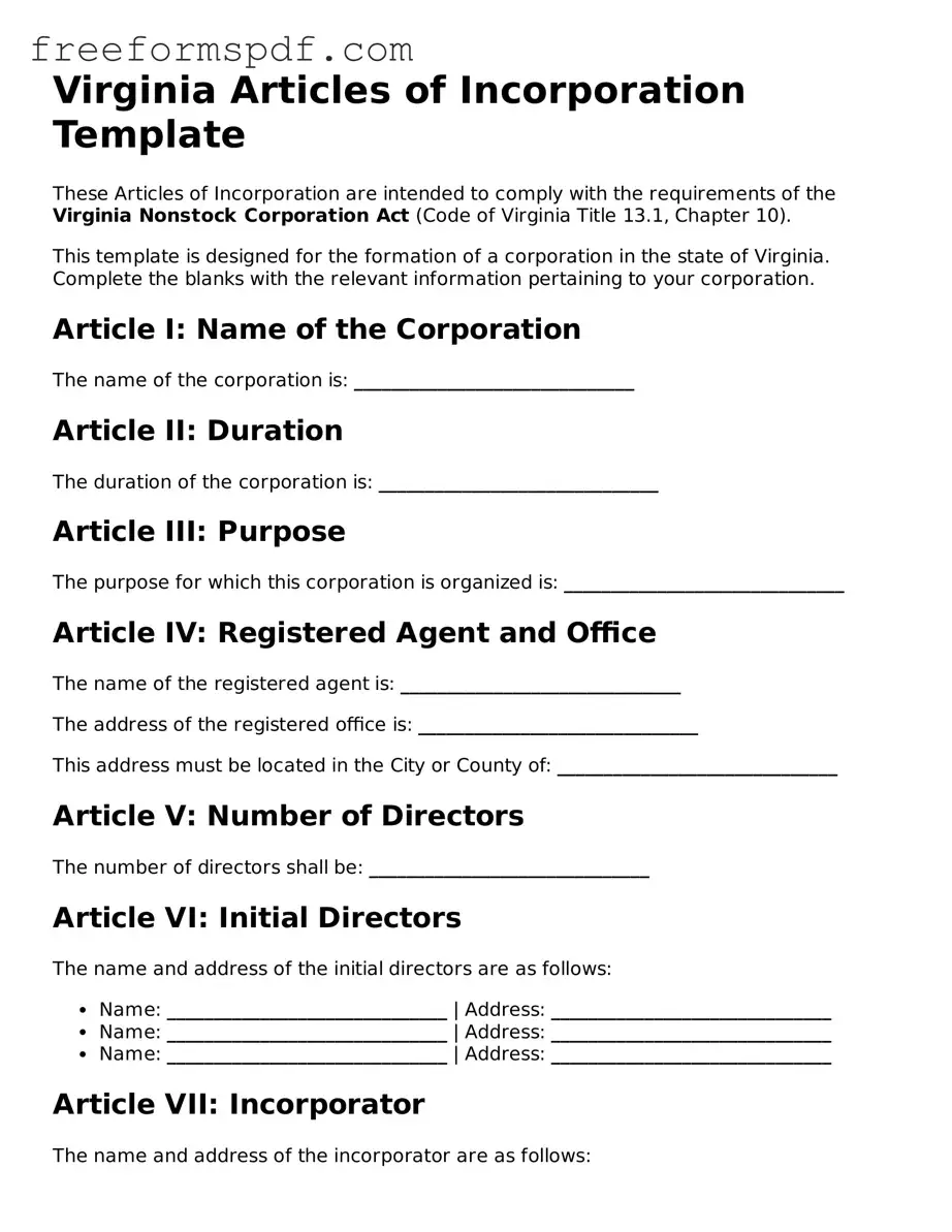 Attorney-Verified Articles of Incorporation Document for Virginia State