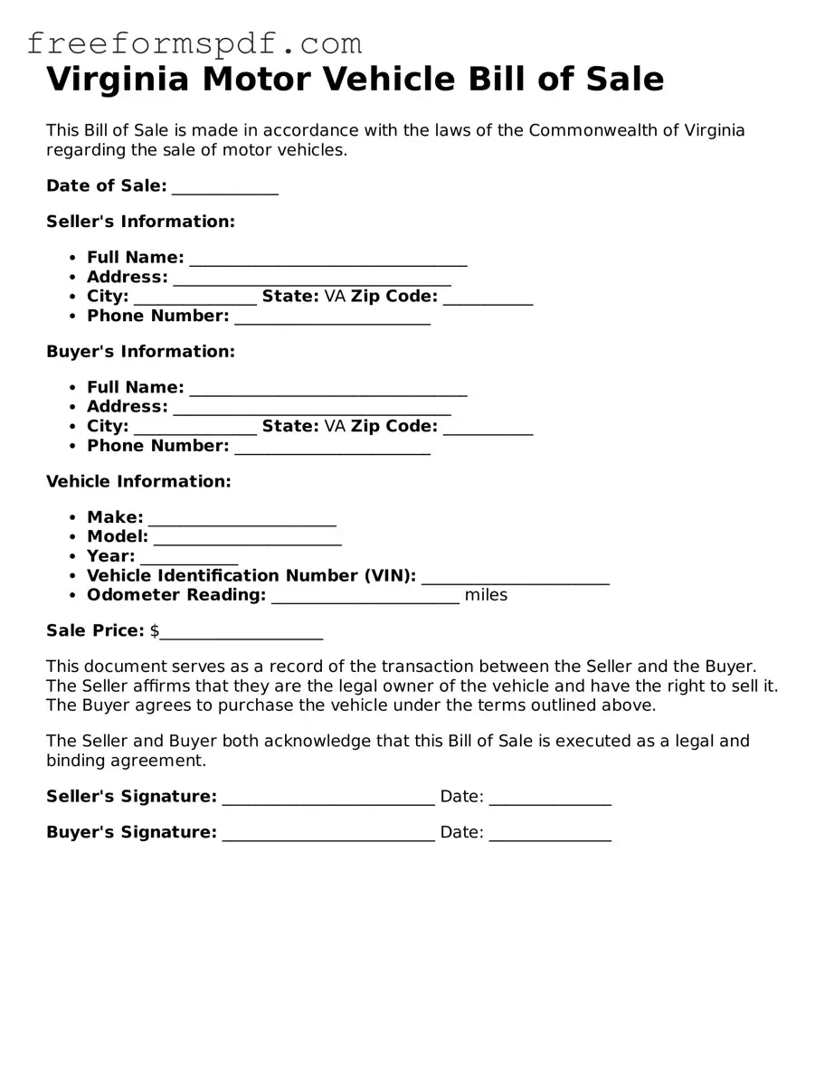 Attorney-Verified Motor Vehicle Bill of Sale Document for Virginia State